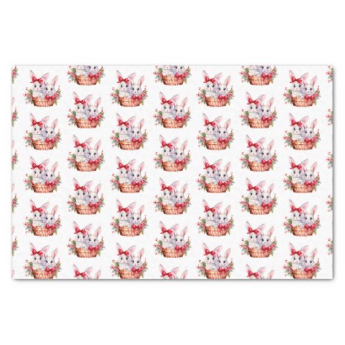 Cute Christmas Bunnies in a Basket Tissue Paper