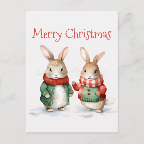 Cute Christmas Bunnies Postcard