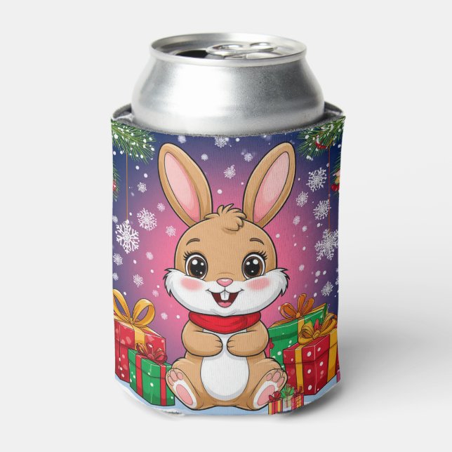 Cute Christmas Bunny Can Cooler (Can Front)
