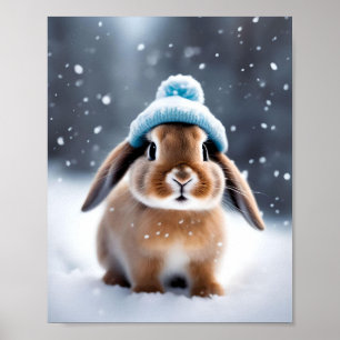 Cute Christmas Bunny in a Bobble Hat OWN ART Poster