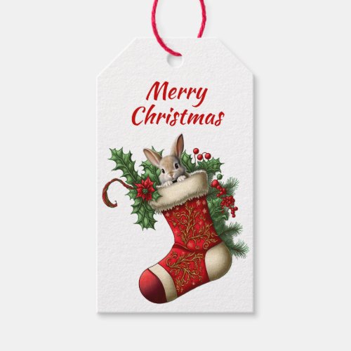 Cute Christmas Bunny Rabbit Peeking Gift Tags