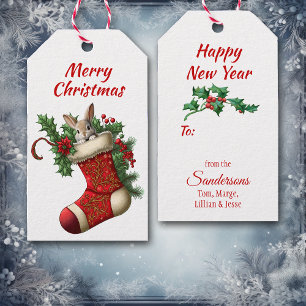 Cute Christmas Bunny Rabbit Peeking Gift Tags