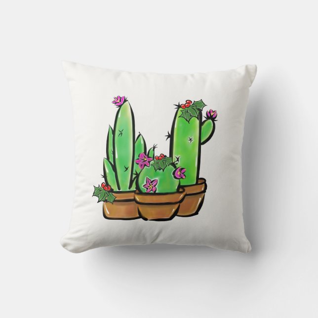Cute Christmas Cactus cacti succulents  Throw Pillow (Front)