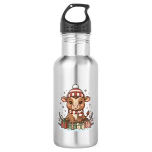 Cute Christmas Calf With Gifts Vintage Vector_1 Stainless Steel Water Bottle