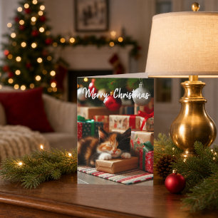 Cute Christmas Calico Kitten Holiday Greeting Card