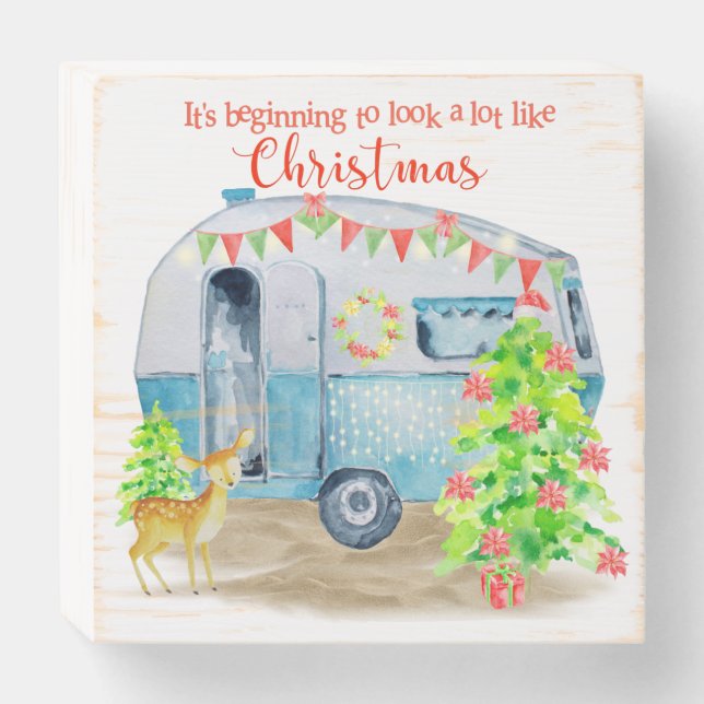 Cute Christmas Camper Caravan Glamper Decor Sign (Front Horizontal)