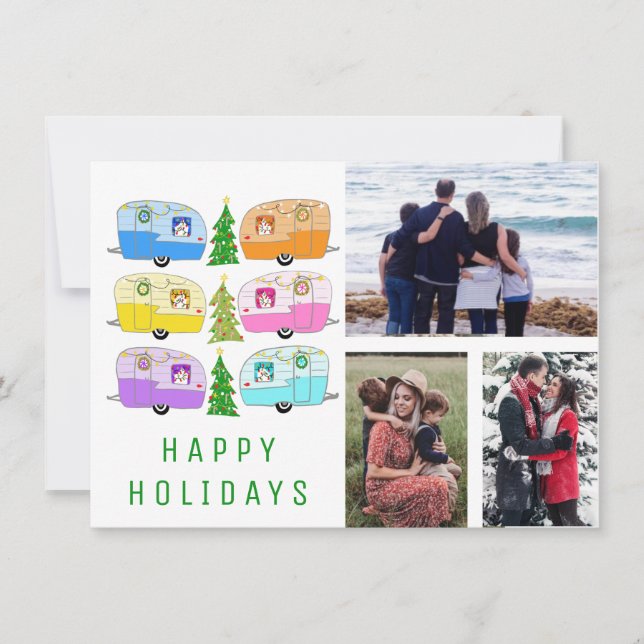 Cute Christmas Camper RV CUSTOM 3 PHOTO Holiday Card (Front)