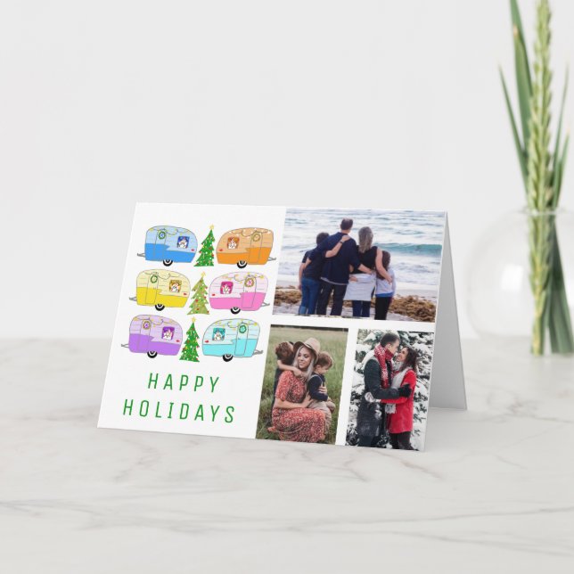 Cute Christmas Camper RV CUSTOM 3 PHOTO Holiday Card (Front)