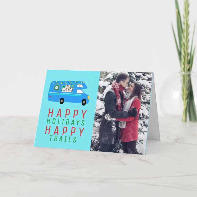 Cute Christmas Camper RV CUSTOM PHOTO Holiday Card (Front)