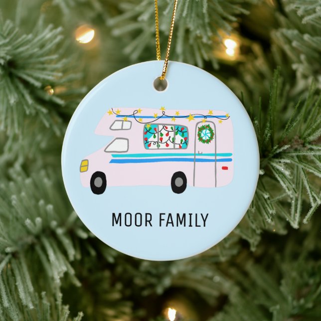Cute Christmas Camper RV Holiday CUSTOM Ceramic Ornament (Tree)