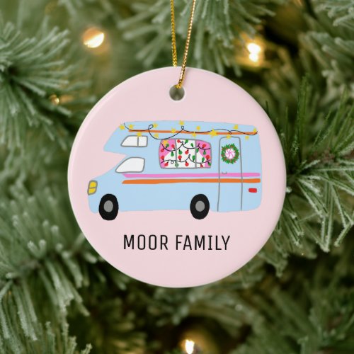 Cute Christmas Camper RV Holiday CUSTOM Ceramic Ornament