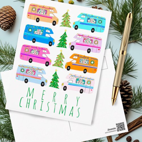 Cute Christmas Camper Vintage Motorhomes RV Xmas Postcard