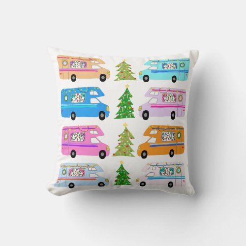 Cute Christmas Camper Vintage Motorhomes RV Xmas Throw Pillow