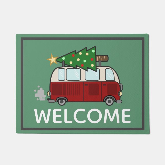 Cute Christmas Camper Welcome Doormat (Front)