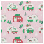 Cute Christmas Campers on light pink Fabric