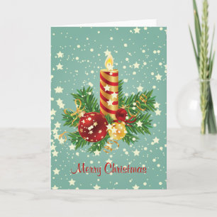 Cute Christmas Candle And Sparkles Holiday Card