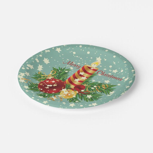 Cute Christmas Candle And Sparkles Paper Plates (Angled)