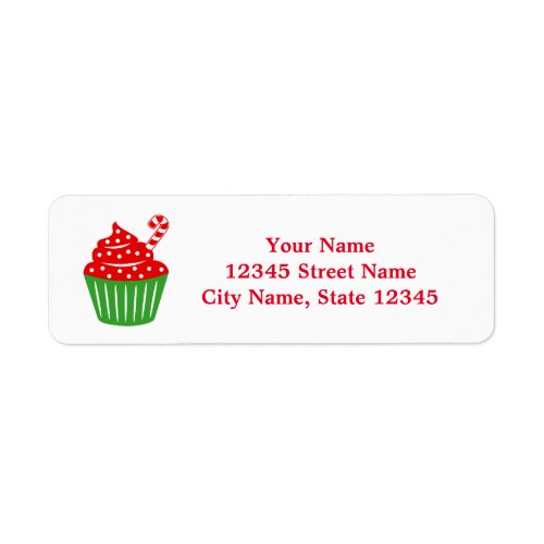 Cute Christmas candy cane cupcake  return address Label