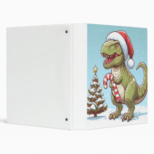 Cute Christmas candy cane dinosaur 3 Ring Binder