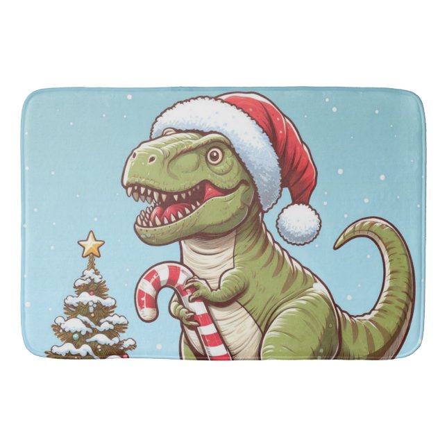 Cute Christmas candy cane dinosaur Bath Mat (Front)