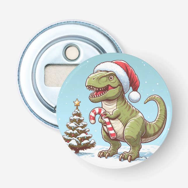 Cute Christmas candy cane dinosaur Bottle Opener (Front)
