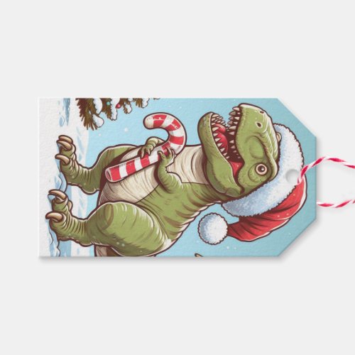 Cute Christmas candy cane dinosaur Gift Tags