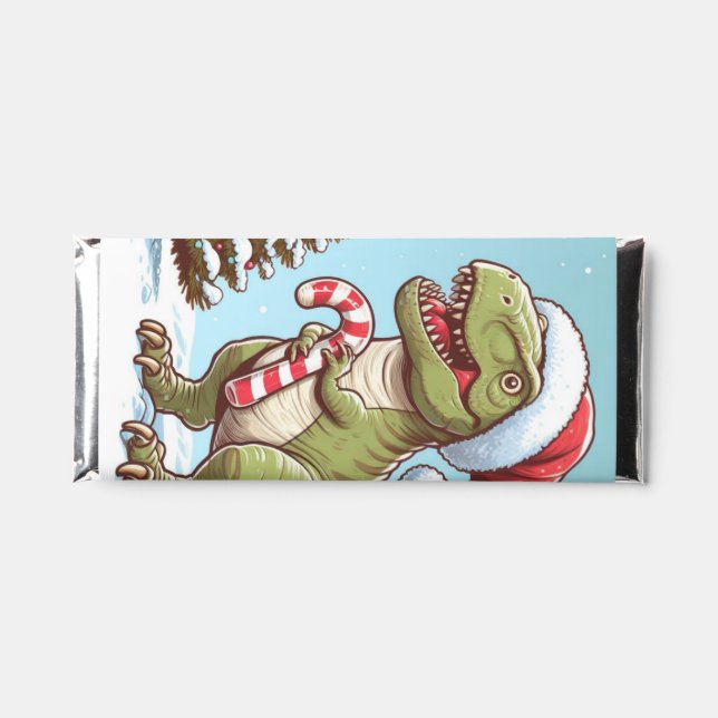 Cute Christmas candy cane dinosaur Hershey Bar Favors (Front)