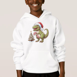 Cute Christmas candy cane dinosaur Hoodie