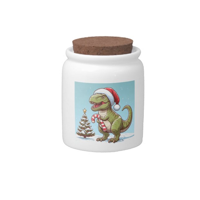 Cute Christmas candy cane dinosaur Jar (Front)