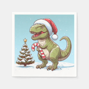 Cute Christmas candy cane dinosaur Napkins