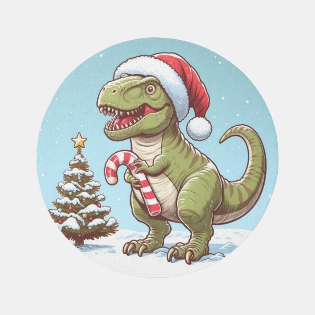 Cute Christmas candy cane dinosaur Outdoor Rug (Front)