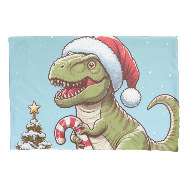 Cute Christmas candy cane dinosaur Pillow Case (Front)