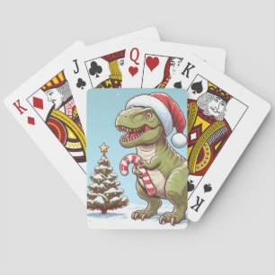 Cute Christmas candy cane dinosaur Poker Cards