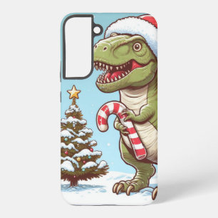 Cute Christmas candy cane dinosaur Samsung Galaxy S22+ Case