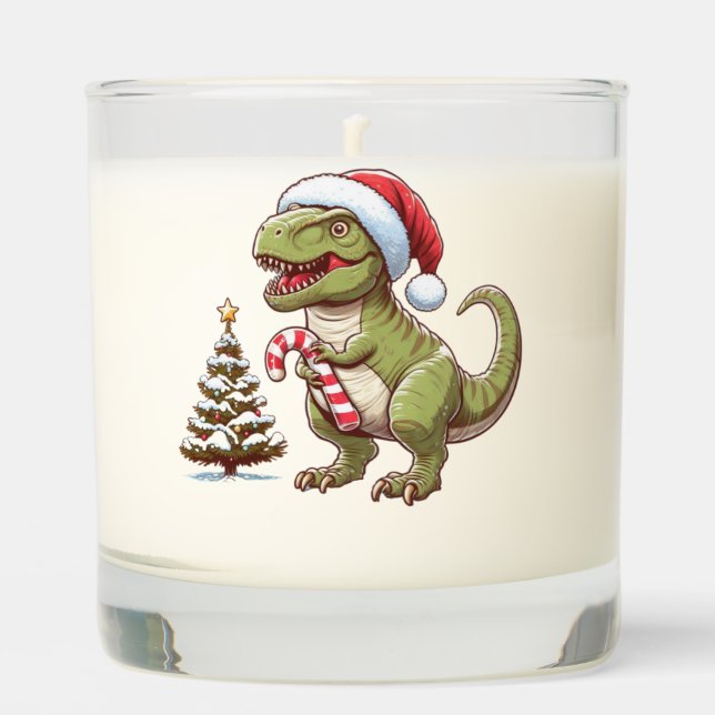 Cute Christmas candy cane dinosaur Scented Candle (Front)