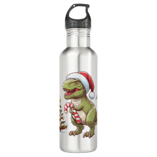 Cute Christmas candy cane dinosaur Stainless Steel Water Bottle