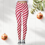 Cute Christmas Candy Cane Glitter Stripped Pattern Leggings<br><div class="desc">These cute red and white stripped faux glitter leggings are great for the holidays. The Christmas candy cane pants are great for working out,  jogging,  yoga,  or everyday use during Xmas time.</div>