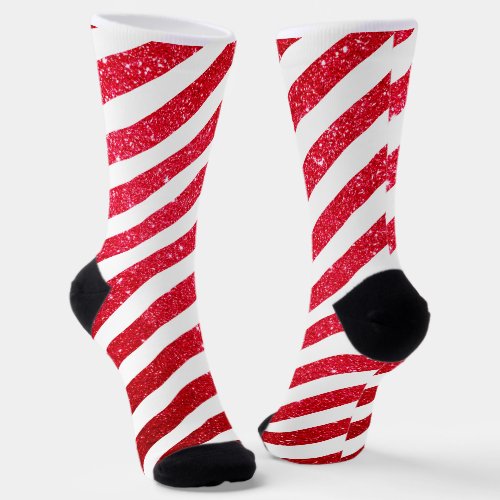 Cute Christmas Candy Cane Glitter Stripped Pattern Socks