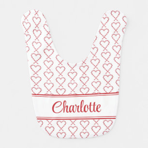 Cute Christmas Candy Cane Hearts Personalized Baby Bib