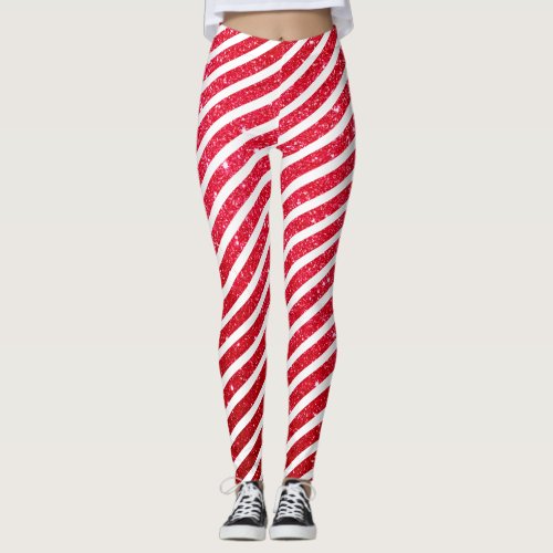 Cute Christmas Candy Cane Holiday Stripped Pattern Leggings