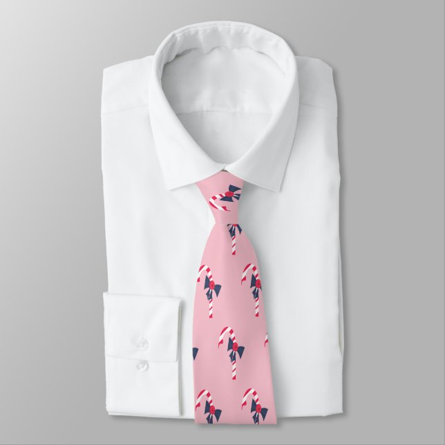 Cute Christmas Candy Cane Repeat Pattern Neck Tie (Tied)
