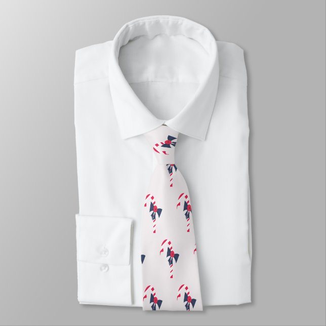 Cute Christmas Candy Cane Repeat Pattern Neck Tie (Tied)