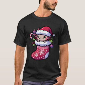 Cute Christmas Candy Cane Santa Axolotl in Xmas St T-Shirt