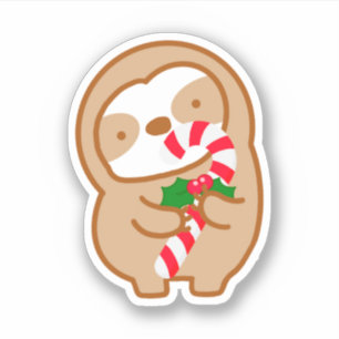 Cute Christmas Candy Cane Sloth Sticker