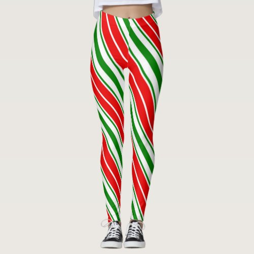 Cute Christmas Candy Cane Stripped Holiday Pattern Leggings