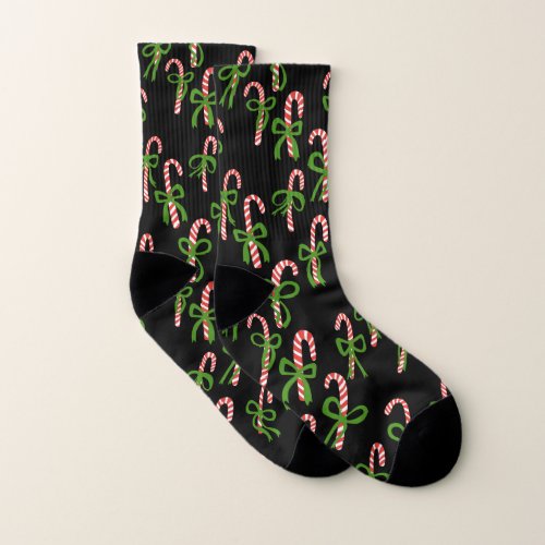 Cute Christmas Candy Canes Xmas Holiday Black Socks