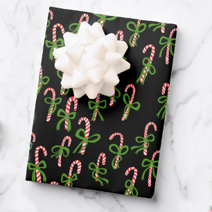 Cute Christmas Candy Canes Xmas Holiday Black  Wrapping Paper Sheets