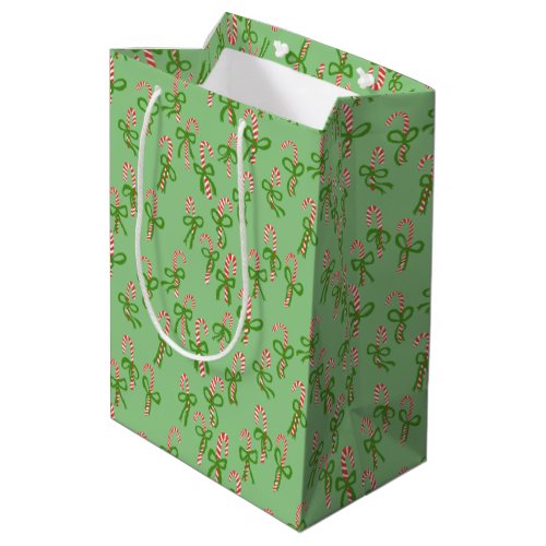 Cute Christmas Candy Canes Xmas Holiday Green Medium Gift Bag