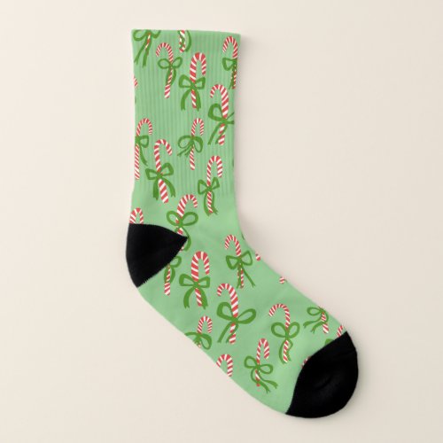 Cute Christmas Candy Canes Xmas Holiday Green Socks