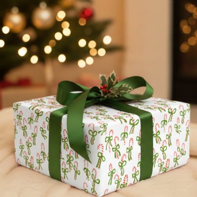 Cute Christmas Candy Canes Xmas Holiday Hand-drawn Wrapping Paper Sheets